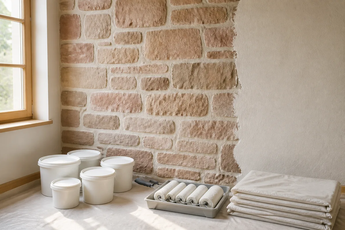 Détail d&rsquo;un mur en grès des Vosges après nettoyage et reprise des joints